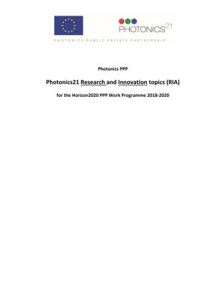 Photonics21 Research and Innovation Topics (RIA)