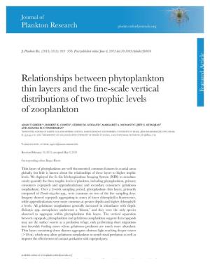 Relationships Between Phytoplankton Thin Layers and the Fine-Scale Vertical Distributions of Two Trophic Levels of Zooplankton