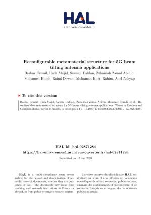 Reconfigurable Metamaterial Structure for 5G Beam Tilting Antenna