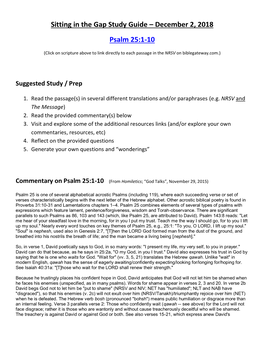 Sitting in the Gap Study Guide – December 2, 2018 Psalm 25:1-10