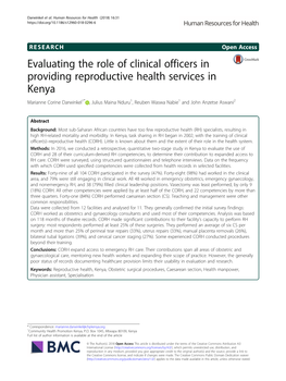 Evaluating the Role of Clinical Officers in Providing Reproductive Health
