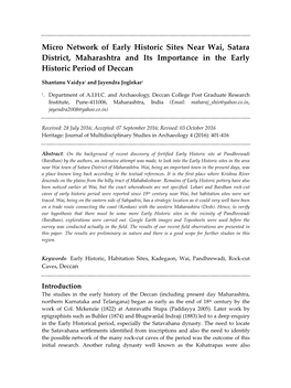 Micro Network of Early Historic Sites Near Wai, Satara District, Maharashtra and Its Importance in the Early Historic Period of Deccan