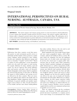 International Perspectives on Rural Nursing: Australia, Canada, Usa