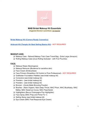 MAB Bridal Makeup Kit Essentials (Suggested Brands) in Parenthesis, Not Required ​