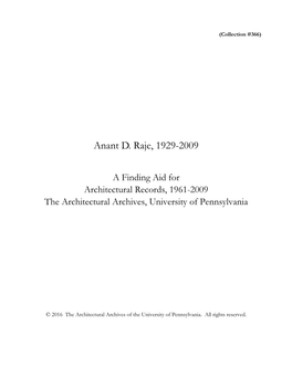 Finding Aid for Architectural Records, 1961-2009 the Architectural Archives, University of Pennsylvania