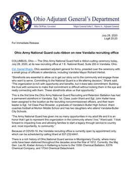 Ohio Army National Guard Cuts Ribbon on New Vandalia Recruiting Office