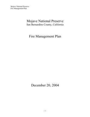 Mojave National Preserve Fire Management Plan December 20
