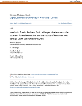 Interbasin Flow in the Great Basin with Special Reference to the Southern Funeral Mountains and the Source of Furnace Creek Springs, Death Valley, California, U.S