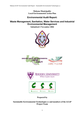 Environmental Audit Report: Waste Management, Sanitation, Water Services and Industrial Environmental Management Submitted 2 November 2004