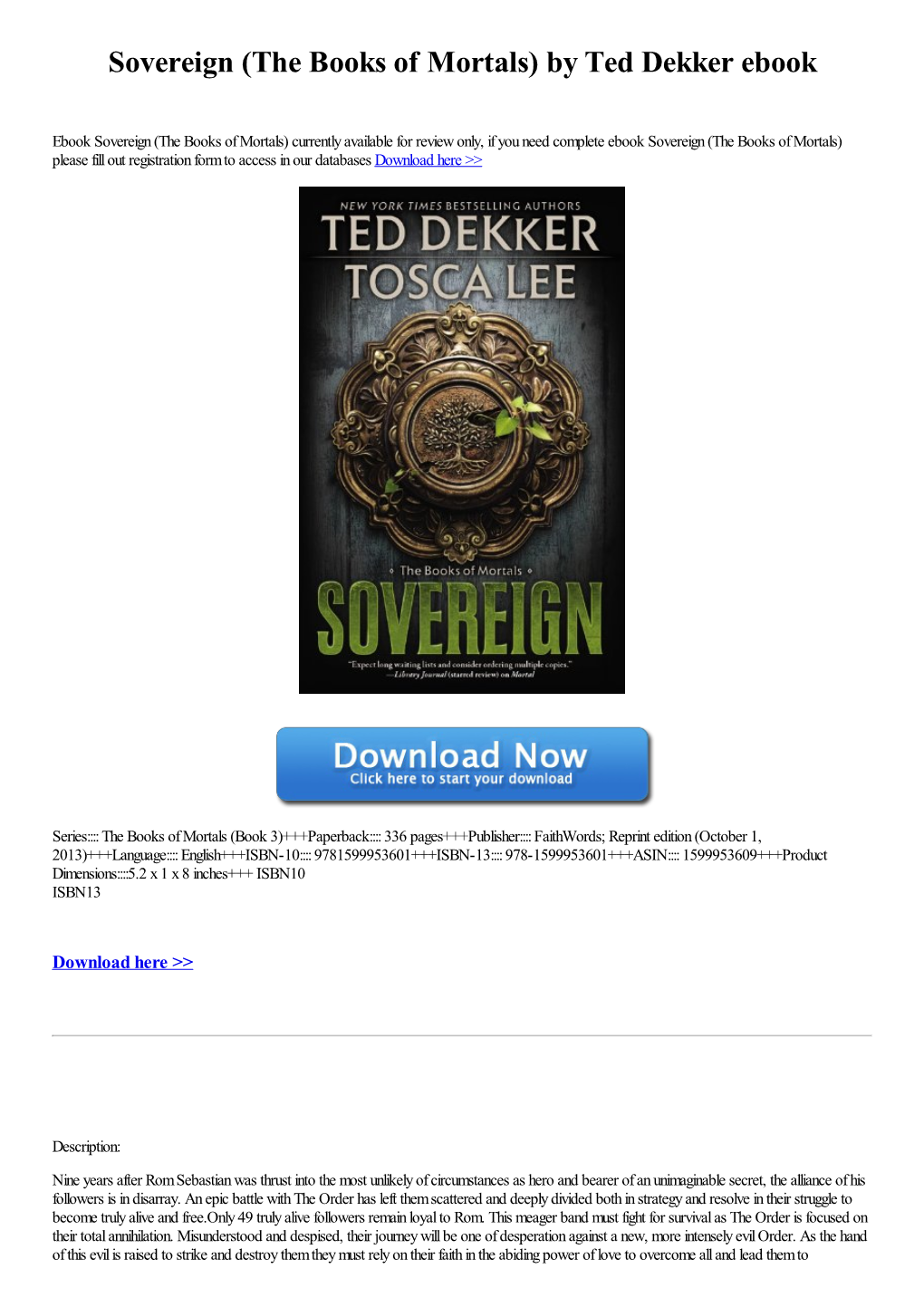 Sovereign (The Books of Mortals) by Ted Dekker Ebook