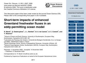 Greenland Freshwater Please Refer to the Corresponding ﬁnal Paper in OS If Available