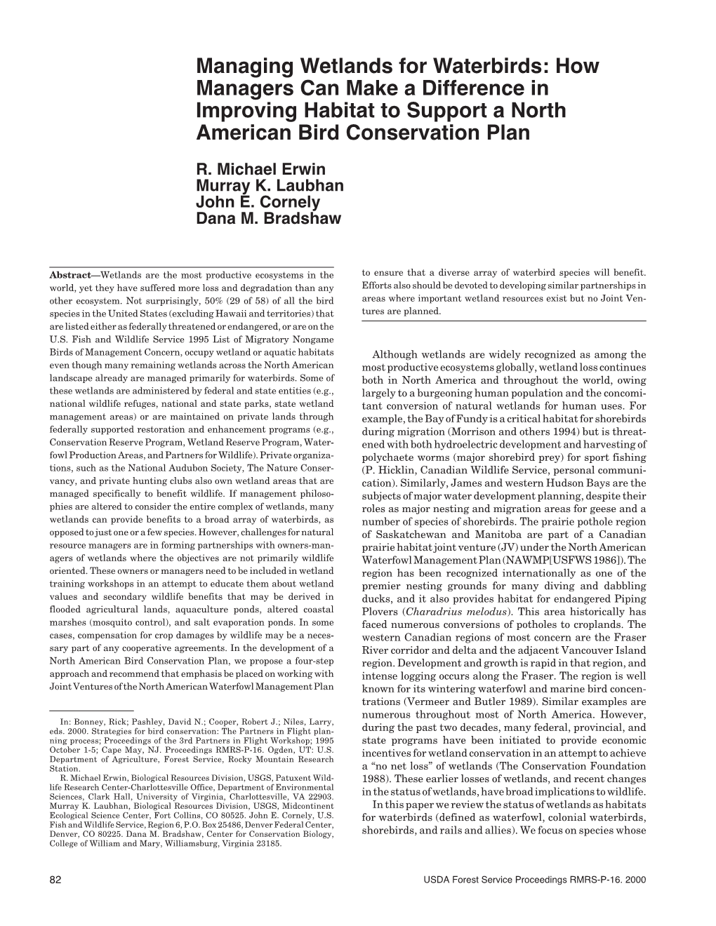 Managing Wetlands for Waterbirds: How Managers Can Make a Difference in Improving Habitat to Support a North American Bird Conservation Plan