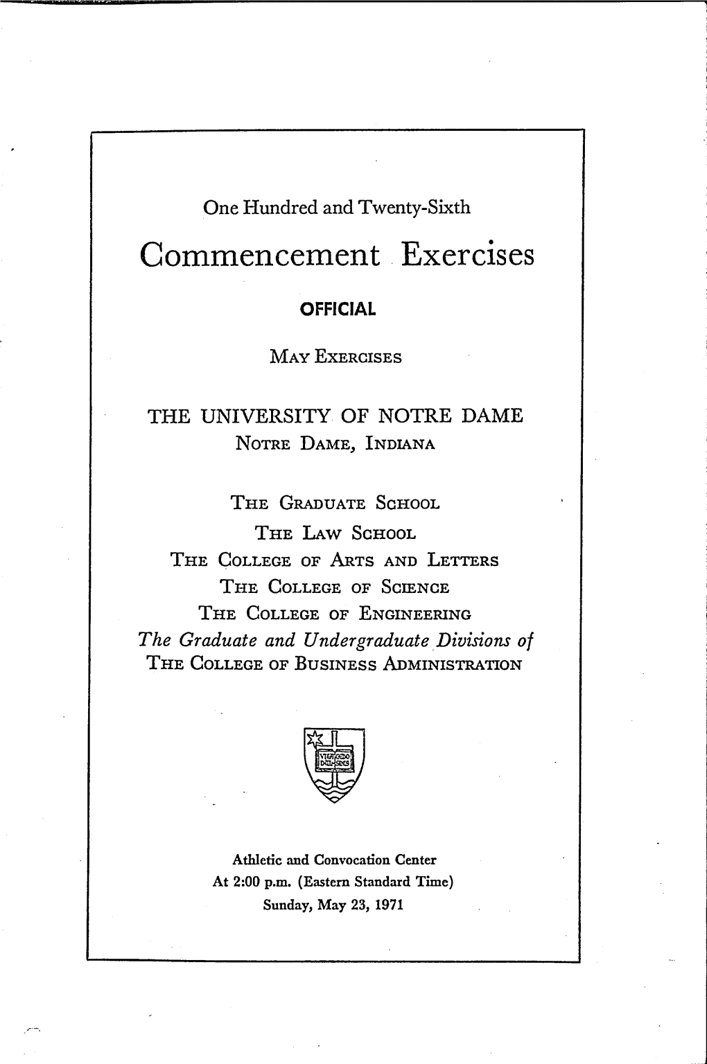 1971-05-23 University of Notre Dame Commencement Program