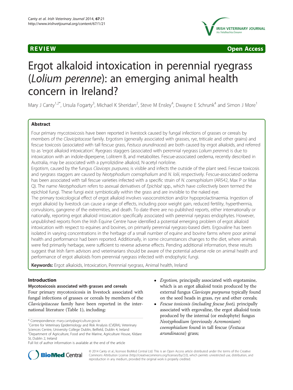 Ergot Alkaloid Intoxication in Perennial Ryegrass