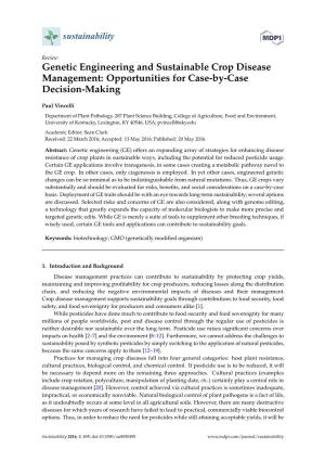 Genetic Engineering and Sustainable Crop Disease Management: Opportunities for Case-By-Case Decision-Making
