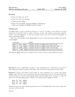 Homework 2 Joe College Pattern Matching with Grep MAT 4970 January 23, 2012