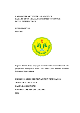 Laporan Praktik Kerja Lapangan Pada Pt Duta Visual Nusantara Tivi Tujuh Divisi Pemberitaan