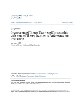 Intersections of Theatre Theories of Spectatorship with Musical Theatre
