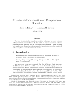 Experimental Mathematics and Computational Statistics