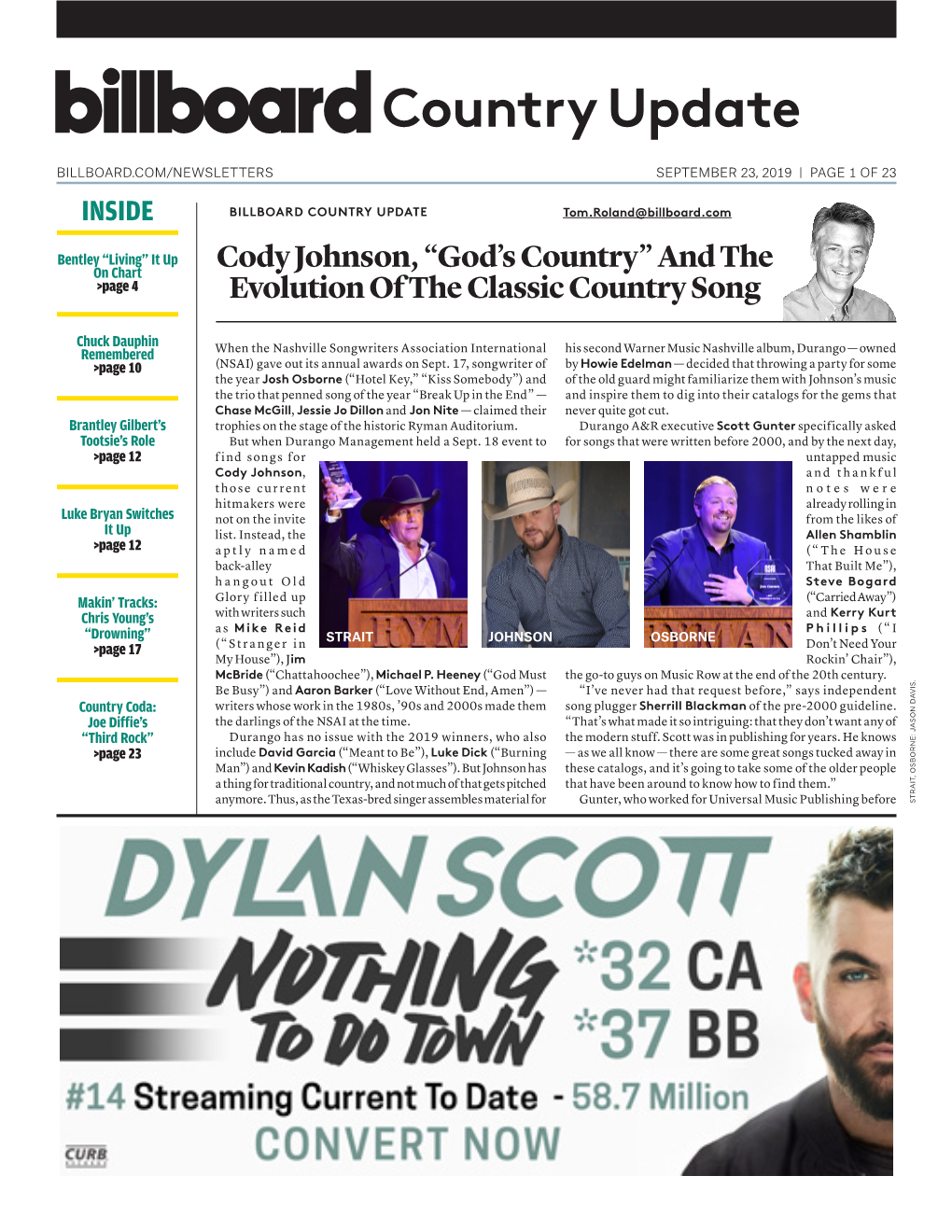 BILLBOARD COUNTRY UPDATE Tom.Roland@Billboard.Com