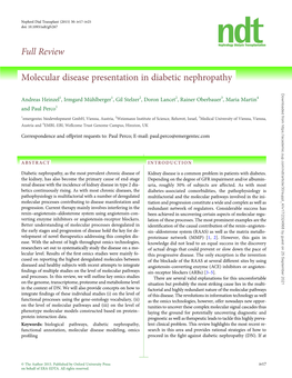 Full Review Molecular Disease Presentation in Diabetic Nephropathy