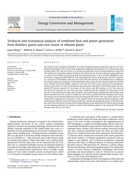 Technical and Economical Analyses of Combined Heat and Power Generation from Distillers Grains and Corn Stover in Ethanol Plants