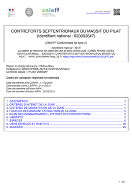 CONTREFORTS SEPTENTRIONAUX DU MASSIF DU PILAT (Identifiant National : 820002647)