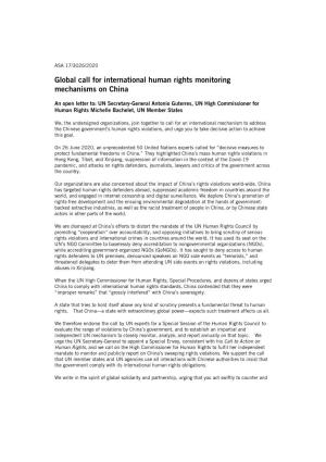 Open Letter To: UN Secretary-General Antonio Guterres, UN High Commissioner for Human Rights Michelle Bachelet, UN Member States
