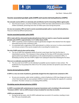 VAPP) and Vaccine-Derived Poliovirus (VDPV
