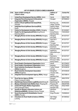 List of Senior Citizen's Home in Manipur