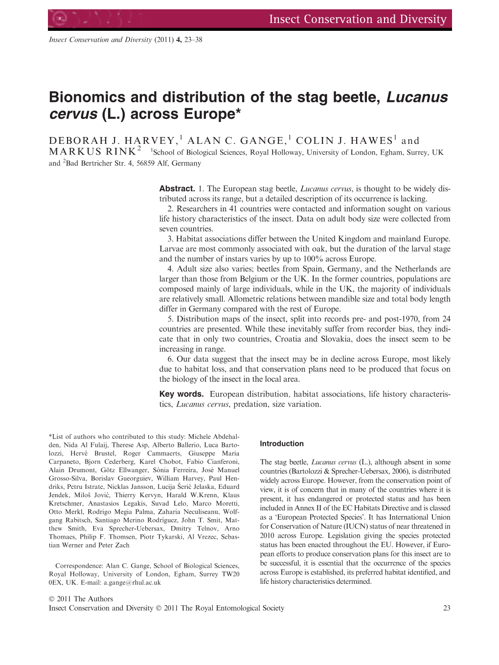 Bionomics and Distribution of the Stag Beetle, Lucanus Cervus (L.) Across Europe*