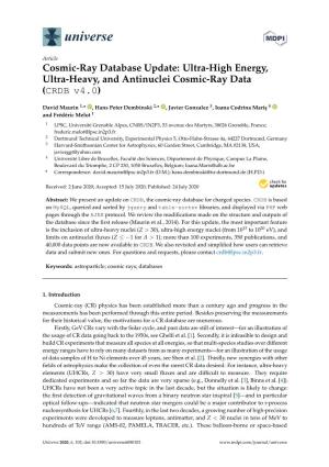 Cosmic-Ray Database Update: Ultra-High Energy, Ultra-Heavy, and Antinuclei Cosmic-Ray Data (CRDB V4.0)