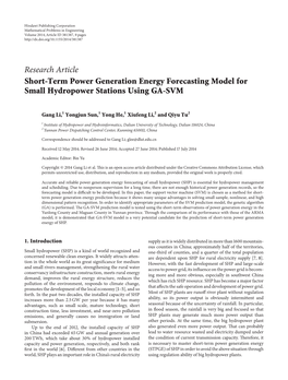 Short-Term Power Generation Energy Forecasting Model for Small Hydropower Stations Using GA-SVM