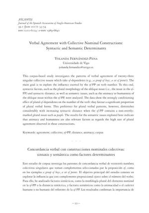 Verbal Agreement with Collective Nominal Constructions: Syntactic and Semantic Determinants