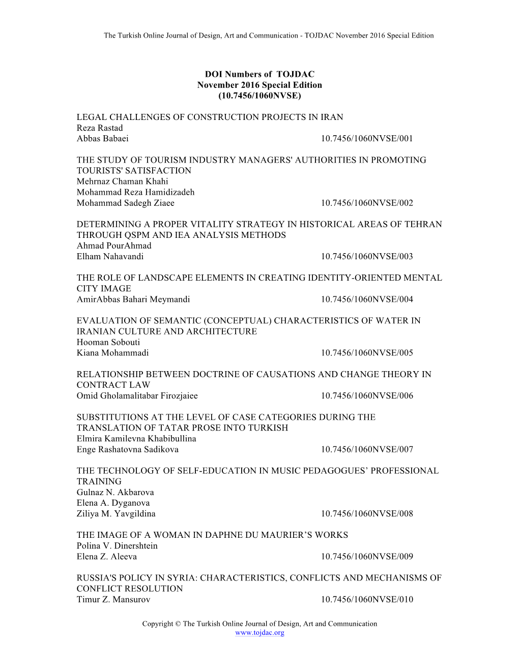 DOI Numbers of TOJDAC November 2016 Special Edition (10.7456/1060NVSE) LEGAL CHALLENGES of CONSTRUCTION PROJECTS in IRAN Reza R