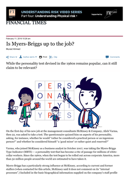 Is Myers-Briggs up to the Job? Murad Ahmed