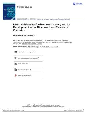 Re-Establishment of Achaemenid History and Its Development in the Nineteenth and Twentieth Centuries