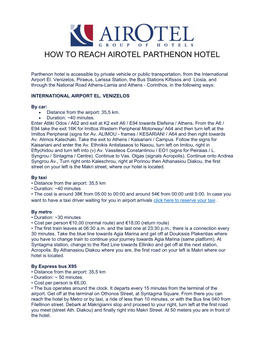 How to Reach Airotel Parthenon Hotel