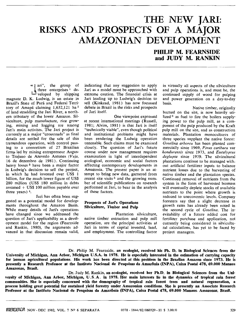 The New Jari: Risks and Prospects of a Major Amazonian Development Philip M