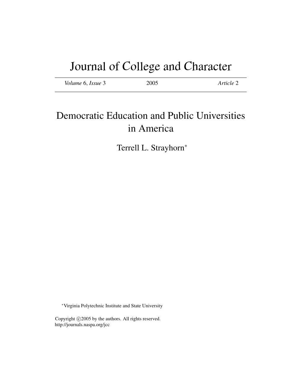 Democratic Education and Public Universities in America