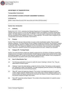 2 CCR 601-1A [Editor’S Notes Follow the Text of the Rules at the End of This CCR Document.]