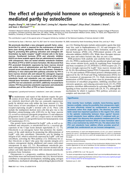 The Effect of Parathyroid Hormone on Osteogenesis Is Mediated Partly by Osteolectin Downloaded by Guest on September 28, 2021 INAUGURAL ARTICLE CELL BIOLOGY