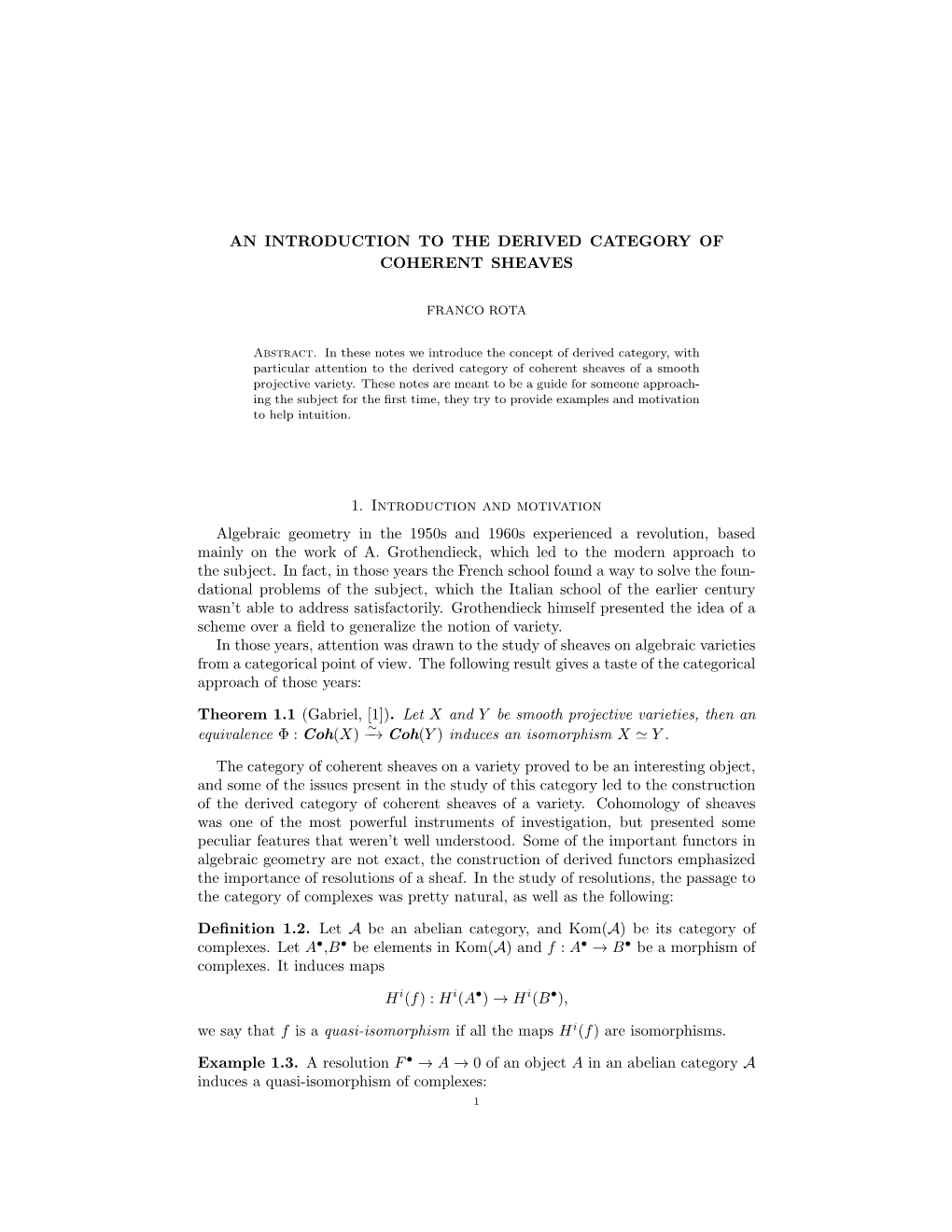 An Introduction to the Derived Category of Coherent Sheaves