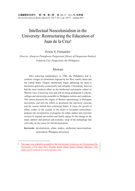 Intellectual Neocolonialism in the University: Restructuring the Education of Juan De La Cruz*