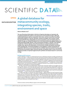 A Global Database for Metacommunity Ecology, Integrating Species, Traits