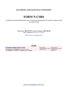 ADVISORS' INNER CIRCLE FUND Form N-CSRS Filed 2017-07-07