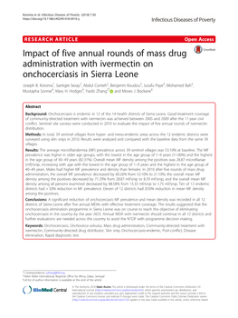 Impact of Five Annual Rounds of Mass Drug Administration with Ivermectin on Onchocerciasis in Sierra Leone Joseph B