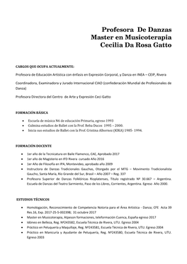 Profesora De Danzas Master En Musicoterapia Cecilia Da Rosa Gatto