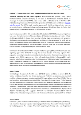 Curevac's Cvncov Phase 2B/3 Study Data Published in Preprints With