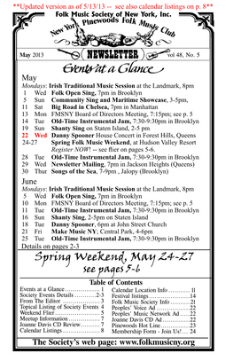 Spring Weekend, May 24-27 See Pages 5-6 Table of Contents Events at a Glance